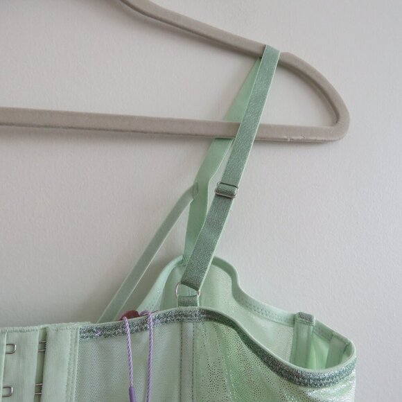 SAVAGE X FENTY Going Platinum Mesh Bustier Corset in Green Mist Metallic L NWT - Picture 10 of 13